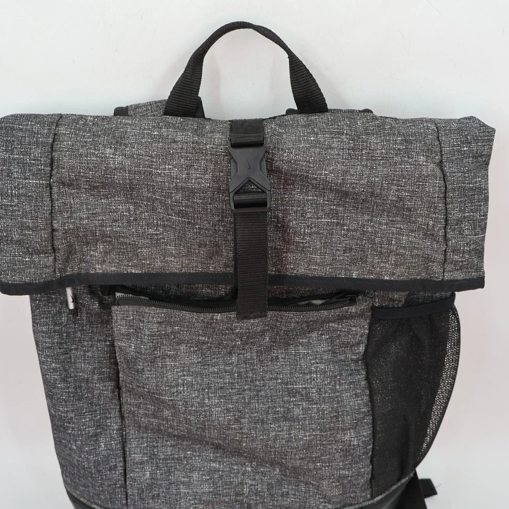 Nike‎ Roll Top Backpack Unisex OS Grey Black Heathered Swoosh Logo Buckle